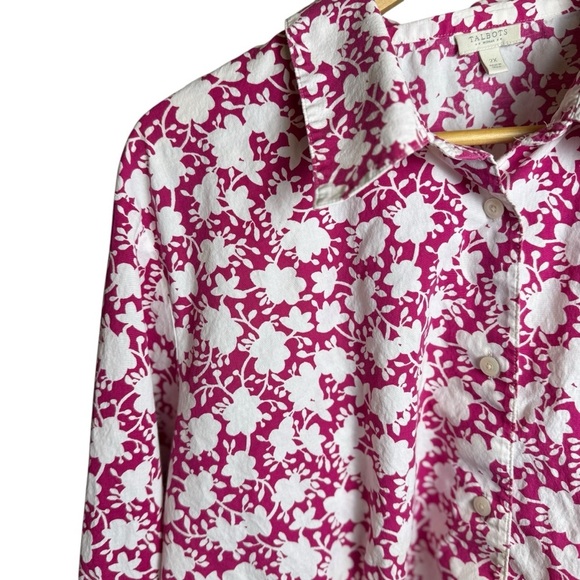 Talbots women’s long sleeve Floral Button-Up collared shirt Pink Size 2X - Picture 5 of 11